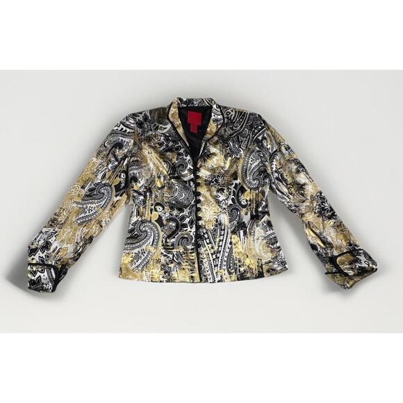 JS Collections Blazer Jacket 100% Silk Gold Black Business Dress Up Sz 8 (A23) - Picture 1 of 6